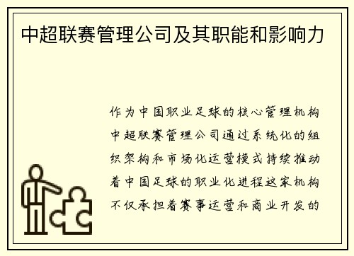 中超联赛管理公司及其职能和影响力