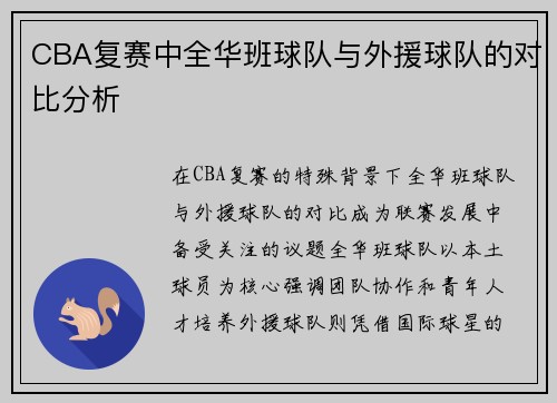 CBA复赛中全华班球队与外援球队的对比分析